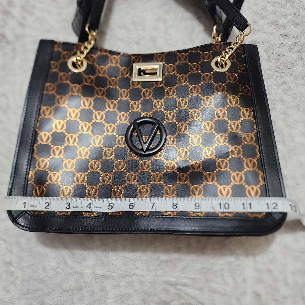 Mario Valentino Shoulder Bag Black Metallic Embossed Momogram Logo NWT - Picture 9 of 15